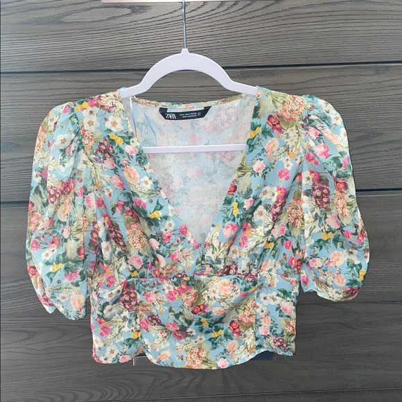 Zara Multicolor Floral Puff Sleeve Top - Picture 1 of 6